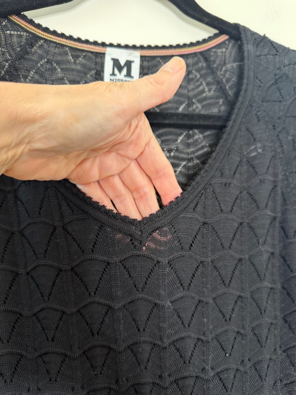 M Missoni Black Knit Dress V-Neck Long Sleeve Sheer Size M - Picture 3 of 12